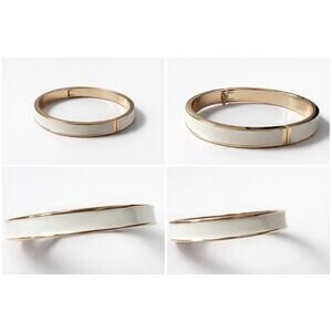 Banana Republic Gold Cream Enamel Hinged Bangle Bracelet New